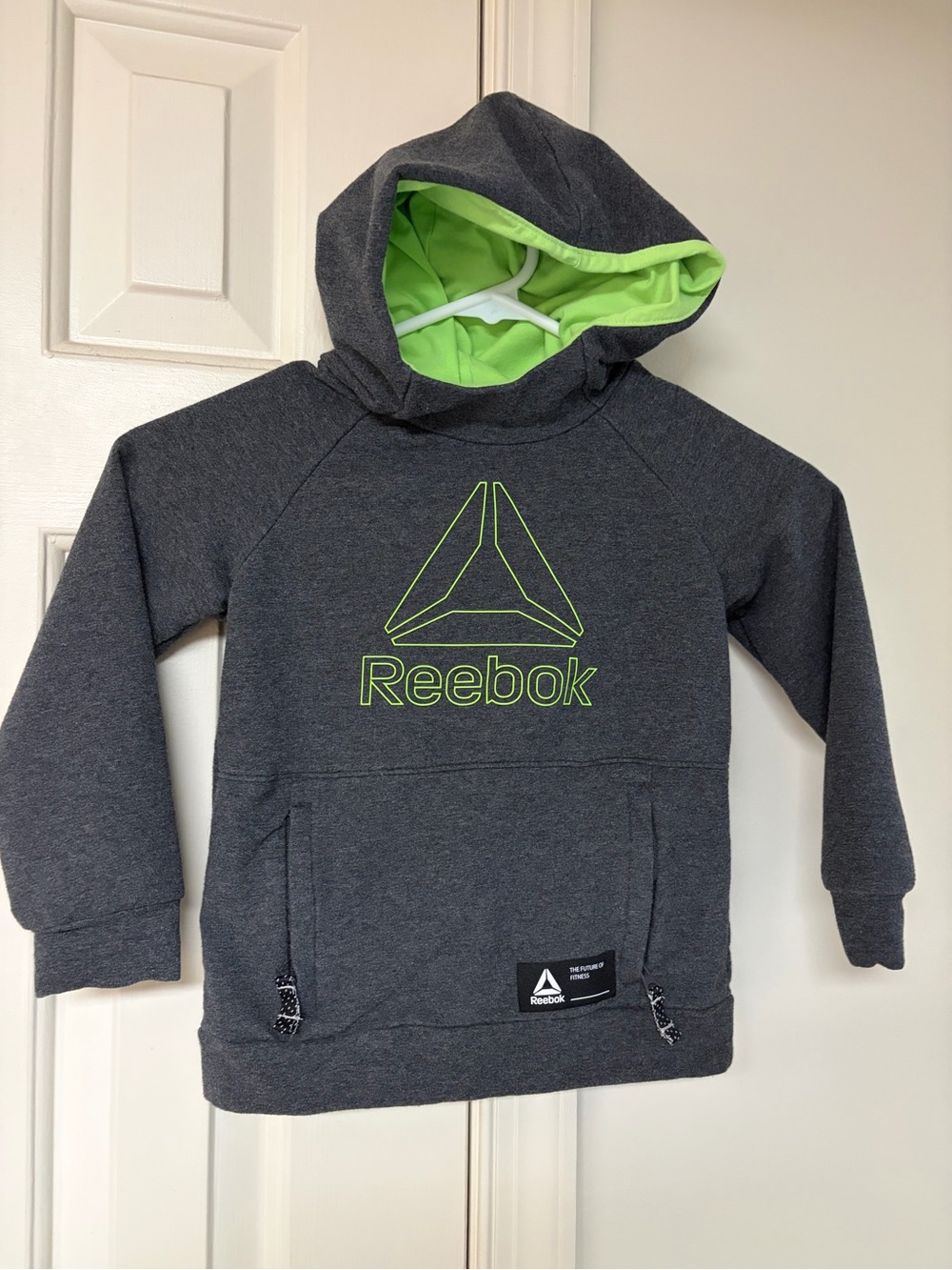 Reebok Kids 4T Charcoal Hoodie with Neon Green Trim